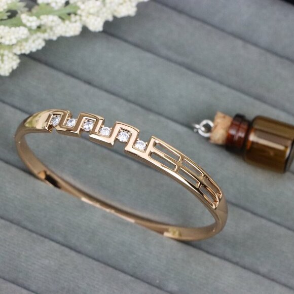 Rose Gold Geometric CZ Bangle Contemporary Style, XPBL0532 - Picture 1 of 12